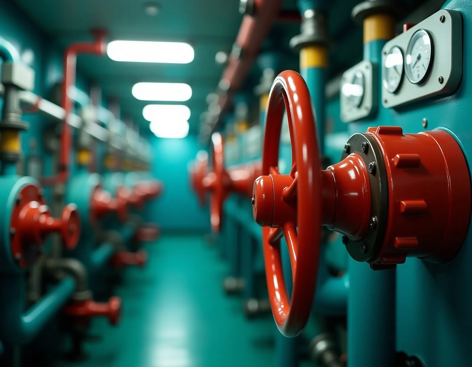 Colour-coded ship pipework and valves